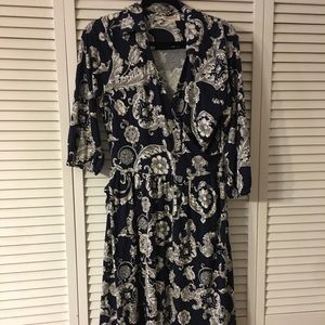 Talbots faux wrap dress, 3/4 sleeves, cloth belt